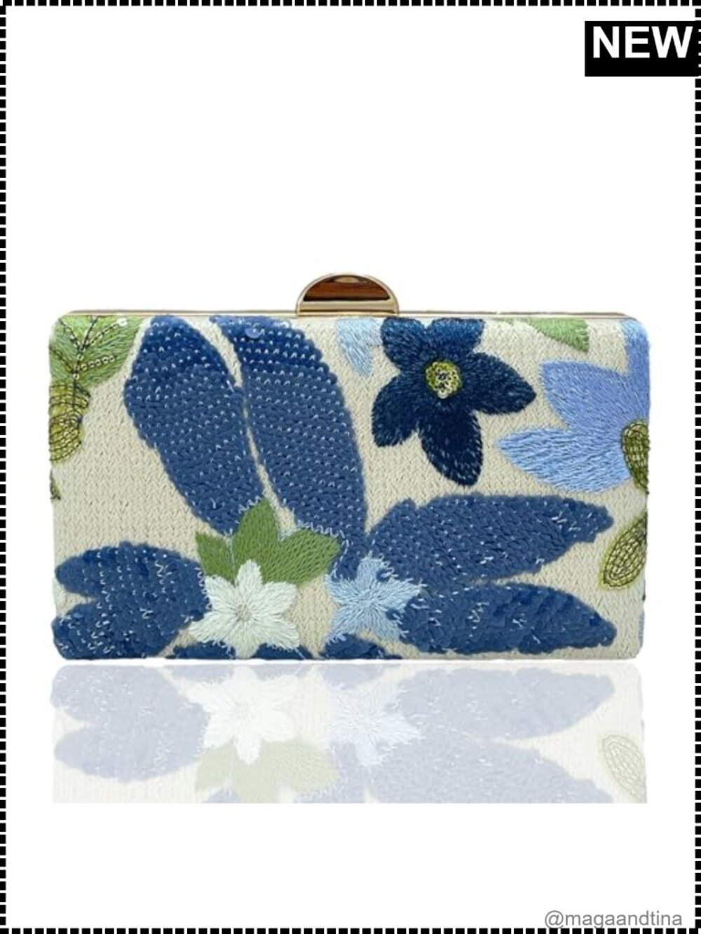 Beaded Sequin Floral Embroidered Clutch Purse Evening Bag Wedding Chain